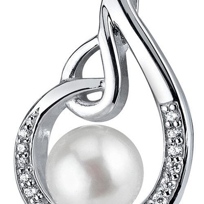 Freshwater Cultured 8mm White Pearl Open Swirl Pendant Necklace Sterling Silver