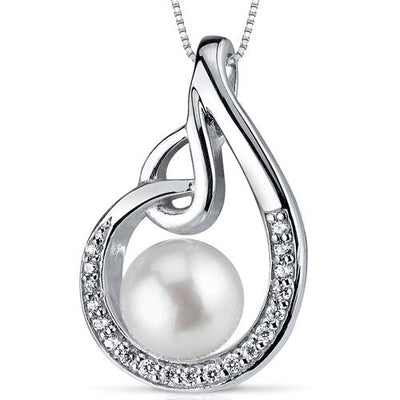 Freshwater Cultured 8mm White Pearl Open Swirl Pendant Necklace Sterling Silver