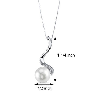 Freshwater Cultured 10.5mm White Pearl Swirl Drop Pendant Necklace Sterling Silver