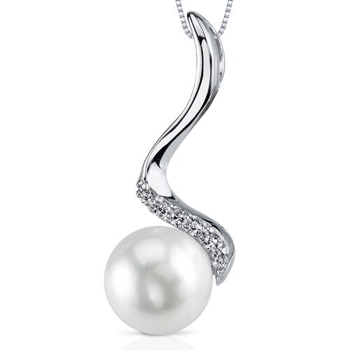 Freshwater Cultured 10.5mm White Pearl Swirl Drop Pendant Necklace Sterling Silver