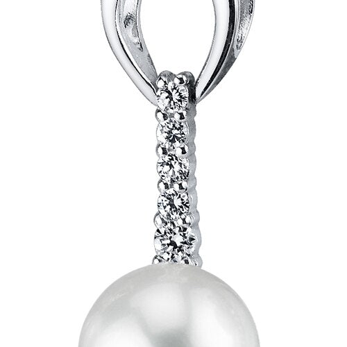 Freshwater Cultured 8.5mm White Pearl Drop Pendant Necklace Sterling Silver