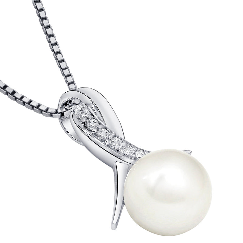 Freshwater Cultured 8.5mm White Pearl Infinity Pendant Necklace Sterling Silver