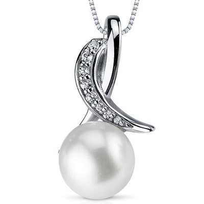 Freshwater Cultured 8.5mm White Pearl Infinity Pendant Necklace Sterling Silver