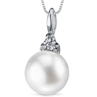 Freshwater Cultured 10mm White Pearl Pendant Necklace Sterling Silver