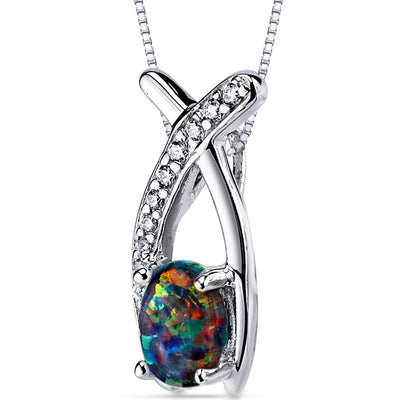 Black Opal Pendant Necklace Sterling Silver Oval 0.75 Carats