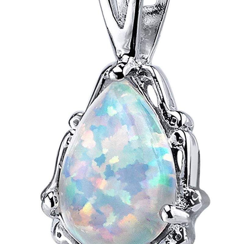 White Opal Pendant Necklace Sterling Silver Pear 1.5 Carats