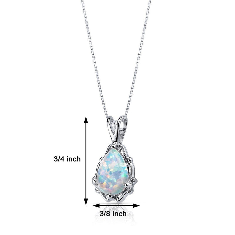 White Opal Pendant Necklace Sterling Silver Pear 1.5 Carats