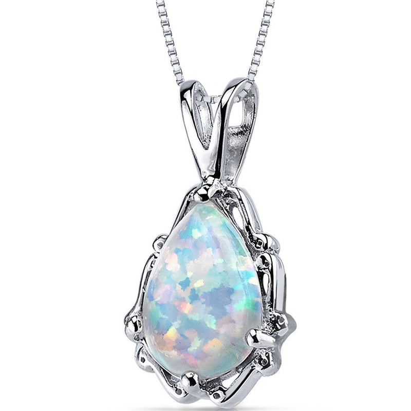 White Opal Pendant Necklace Sterling Silver Pear 1.5 Carats