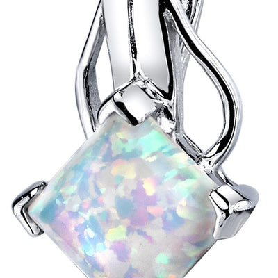 White Opal Pendant Necklace Sterling Silver Princess 2 Carats