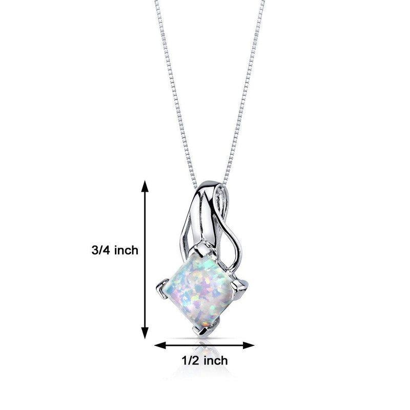 White Opal Pendant Necklace Sterling Silver Princess 2 Carats