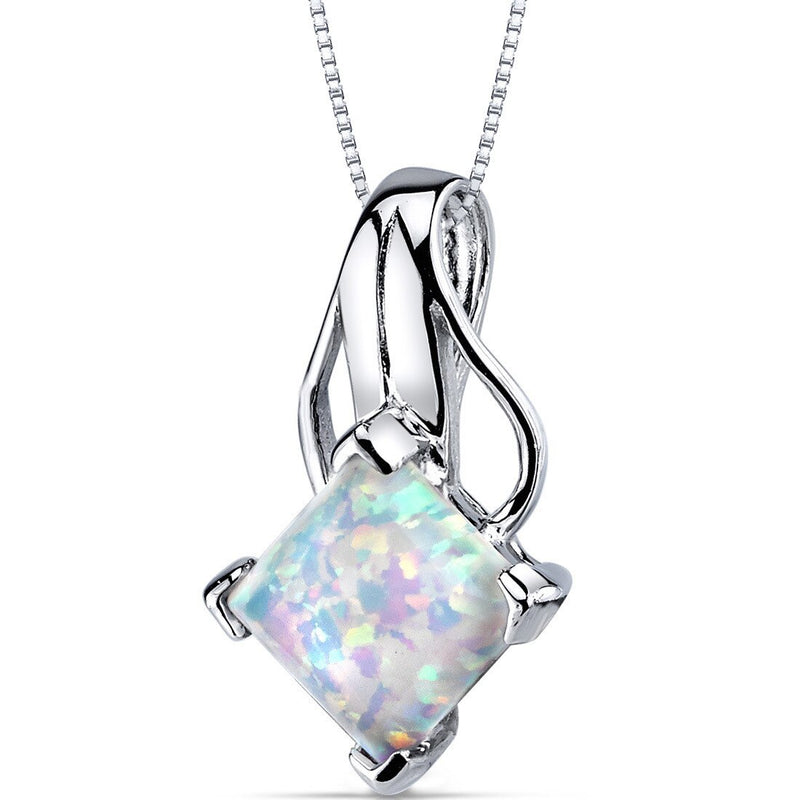 White Opal Pendant Necklace Sterling Silver Princess 2 Carats