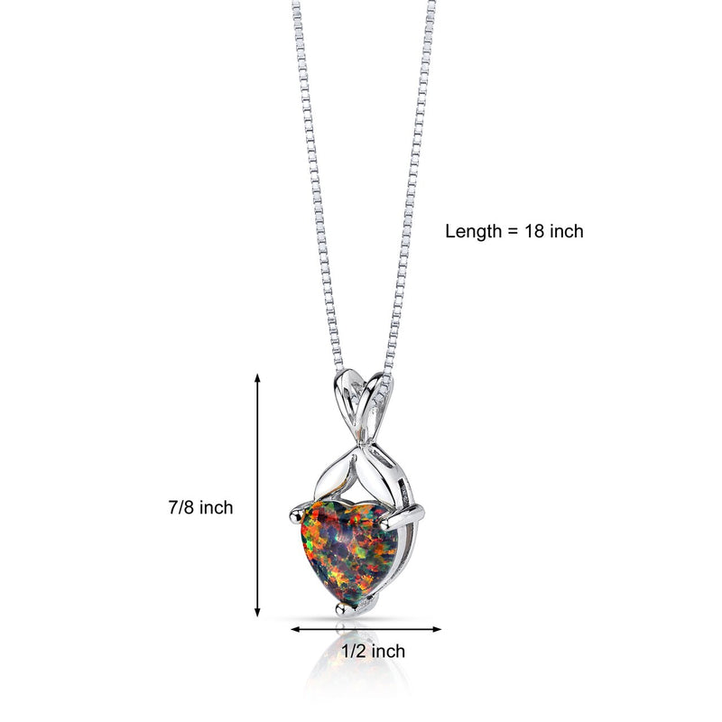 Black Opal Heart Pendant Necklace Sterling Silver 1.50 Carats