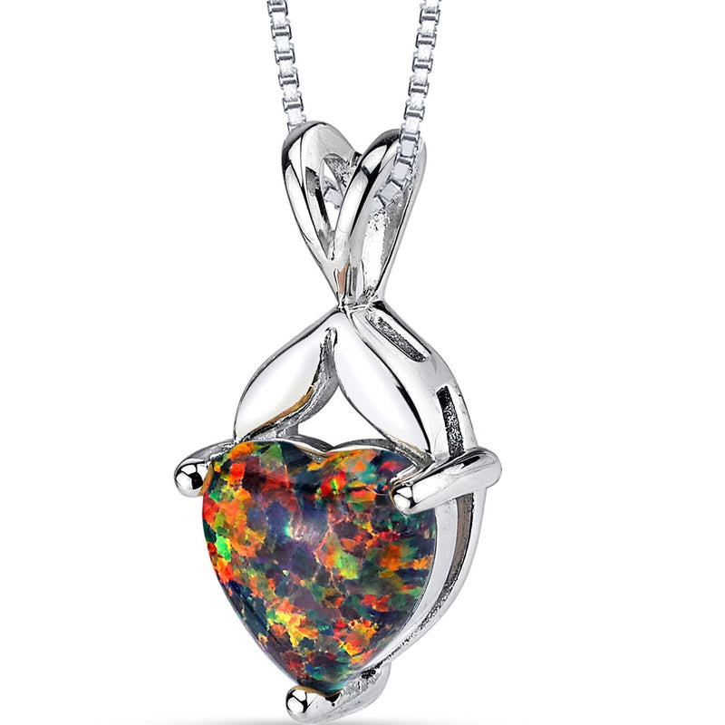 Black Opal Heart Pendant Necklace Sterling Silver 1.50 Carats