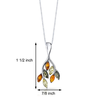 Baltic Amber Leaf Pendant Necklace Sterling Silver Multiple Colors