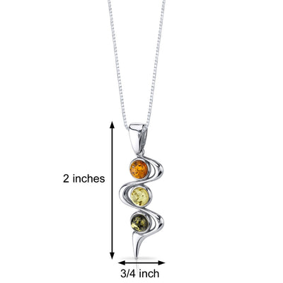 Three Stone Baltic Amber Pendant Sterling Silver Green Honey Cognac