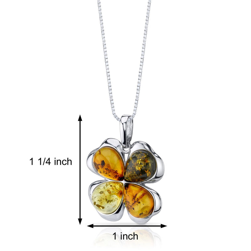 Baltic Amber Clover Pendant Sterling Silver Honey Olive Cognac