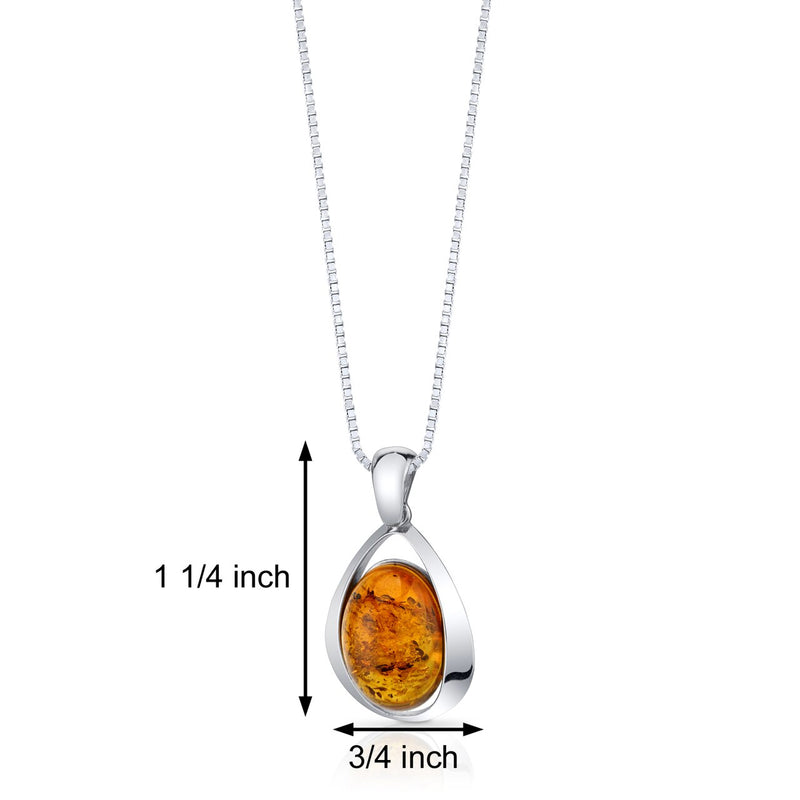 Baltic Amber Large Pendant Necklace Sterling Silver Cognac Oval