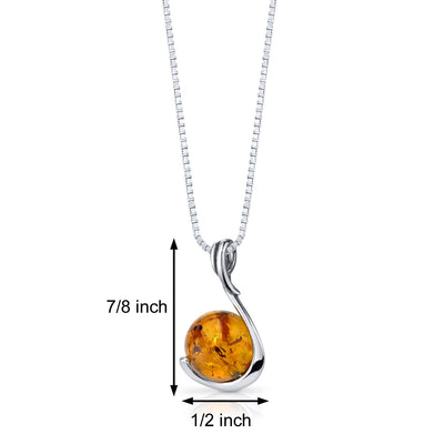 Baltic Amber Sphere Pendant Necklace Sterling Silver Cognac