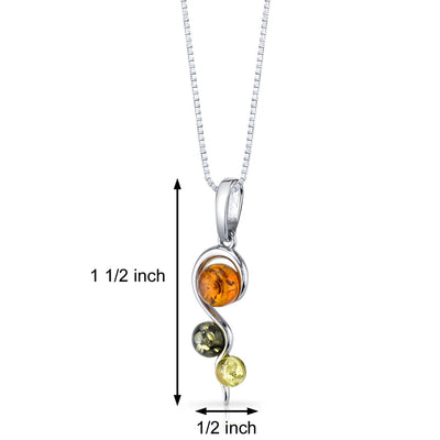 Three Stone Baltic Amber Pendant Sterling Silver Green Honey Cognac