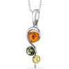 Three Stone Baltic Amber Pendant Sterling Silver Green Honey Cognac