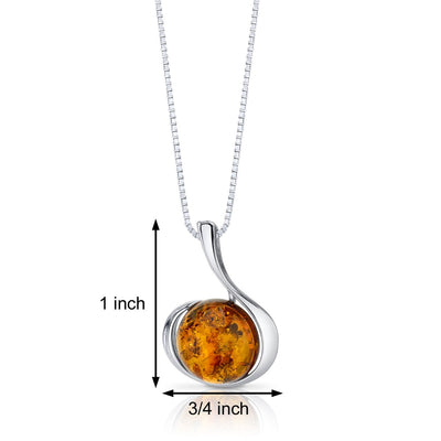 Baltic Amber Large Round Pendant Necklace Sterling Silver Cognac