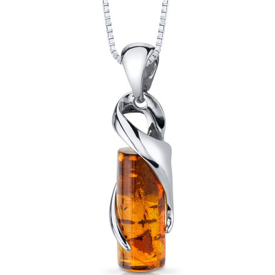 Baltic Amber Cylindrical Pendant Necklace Sterling Silver Cognac