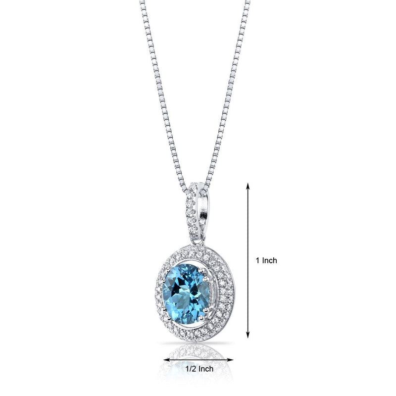 Swiss Blue Topaz Halo Pendant Necklace Sterling Silver 2.75 Carats