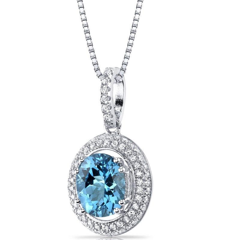 Swiss Blue Topaz Halo Pendant Necklace Sterling Silver 2.75 Carats