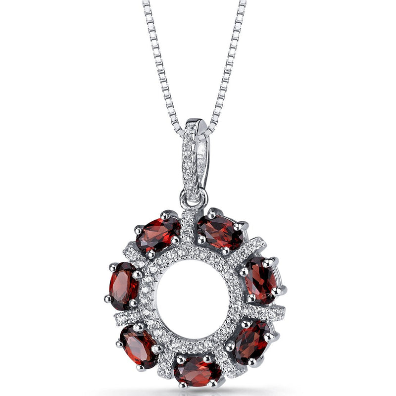 Garnet Dahlia Pendant Necklace Sterling Silver 1.75 Carats