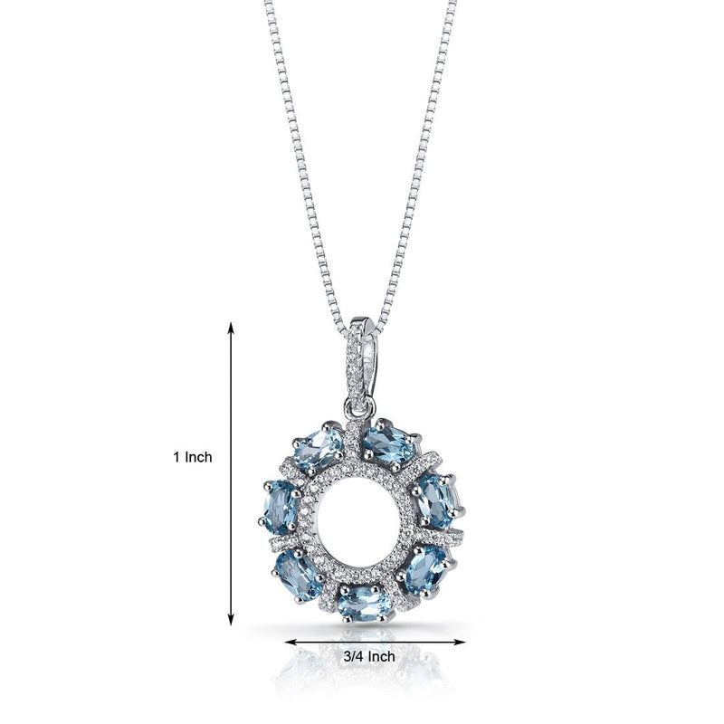 Swiss Blue Topaz Dahlia Pendant Necklace Sterling Silver 1.75 Carats