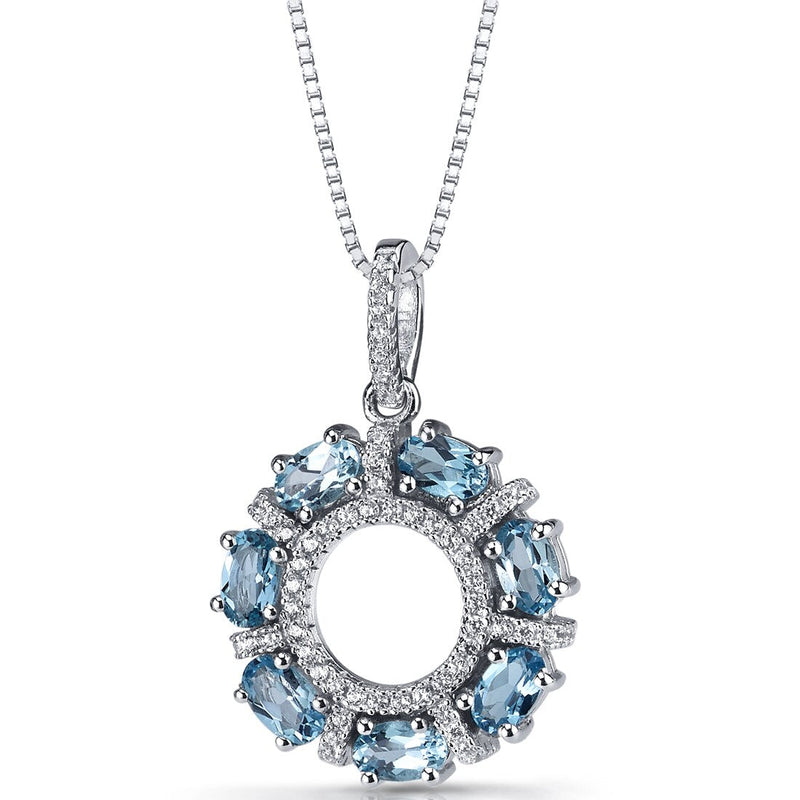 Swiss Blue Topaz Dahlia Pendant Necklace Sterling Silver 1.75 Carats