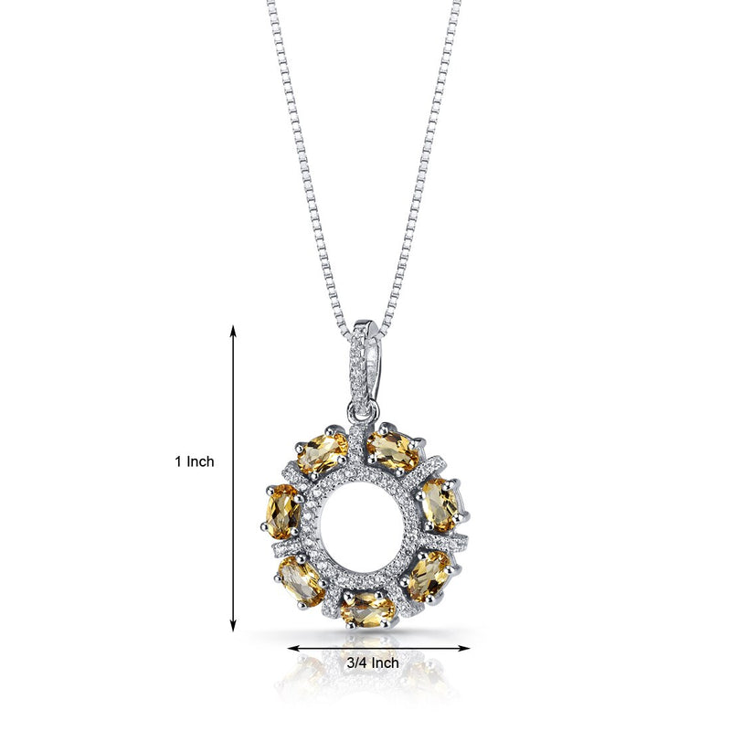 Citrine Dahlia Pendant Necklace Sterling Silver 1.75 Carats