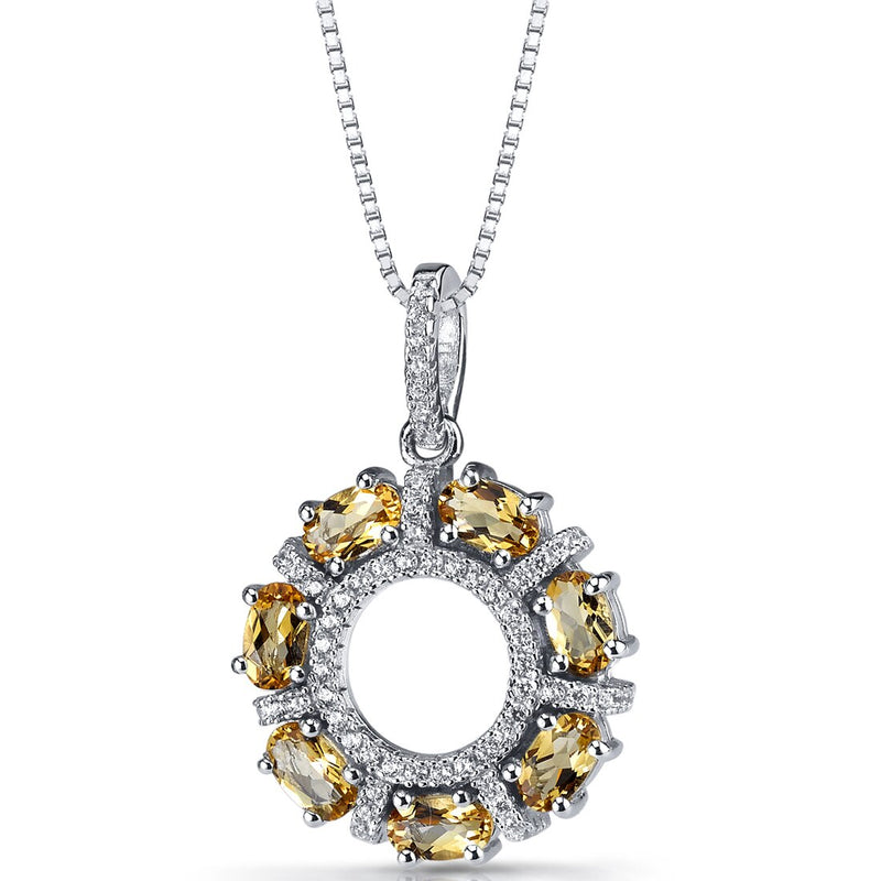 Citrine Dahlia Pendant Necklace Sterling Silver 1.75 Carats