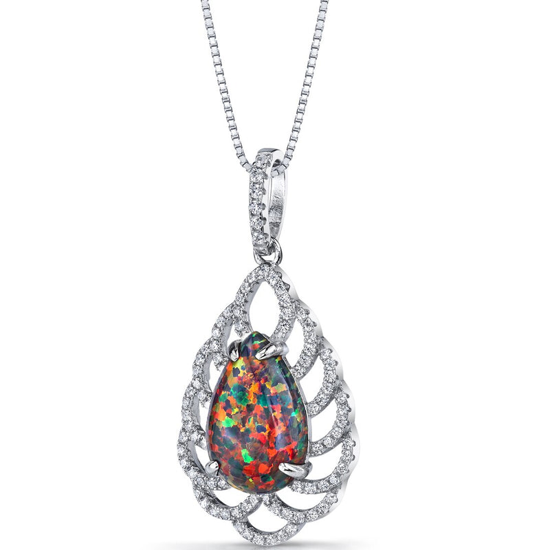 Created Black Opal Vintage Pendant Necklace Sterling Silver 2.75 Carats