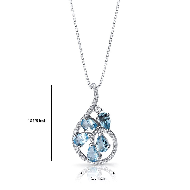 Swiss Blue Topaz Dewdrop Pendant Necklace Sterling Silver 2.5 Carats