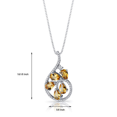 Citrine Dewdrop Pendant Necklace Sterling Silver 1.25 Carats