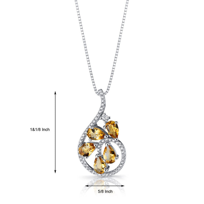 Citrine Dewdrop Pendant Necklace Sterling Silver 1.25 Carats