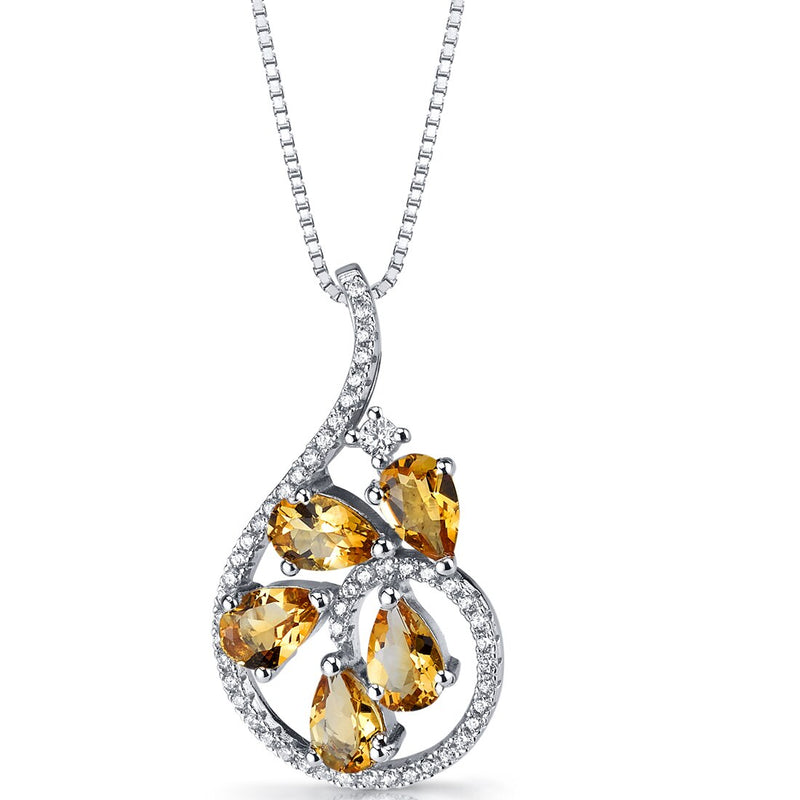 Citrine Dewdrop Pendant Necklace Sterling Silver 1.25 Carats