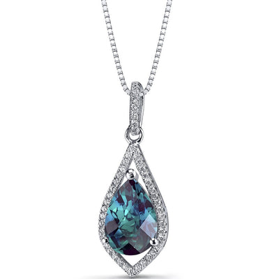 Simulated Alexandrite Teardrop Pendant Necklace Sterling Silver 3.75 Carats