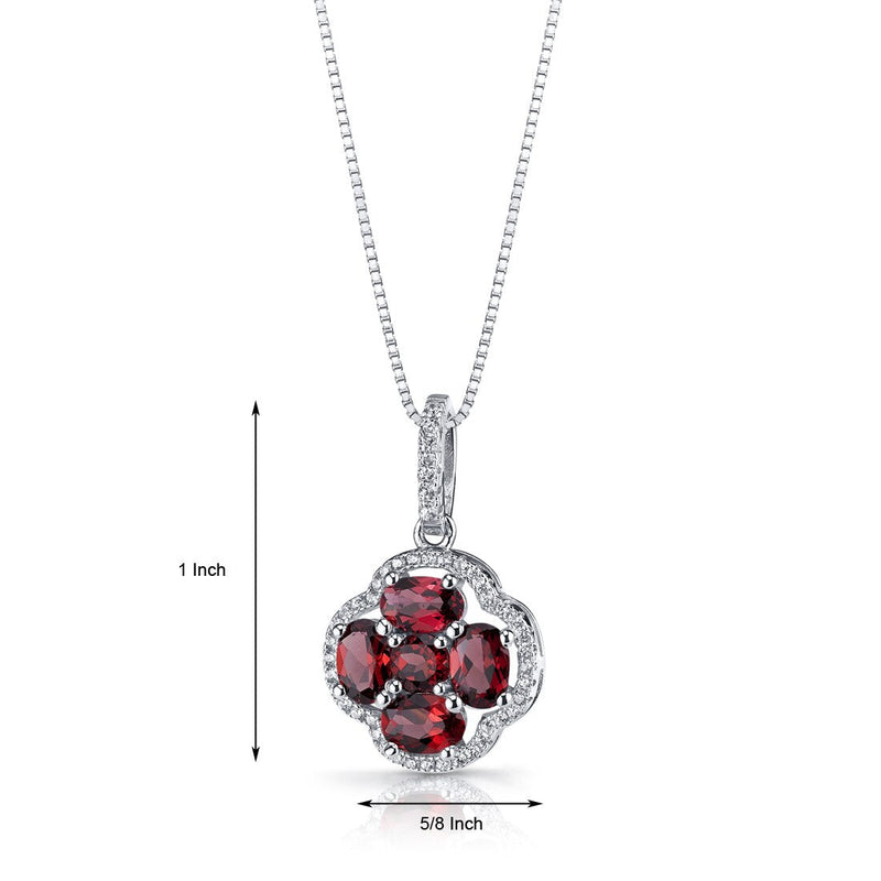 Garnet Clover Pendant Necklace Sterling Silver 2.25 Carats