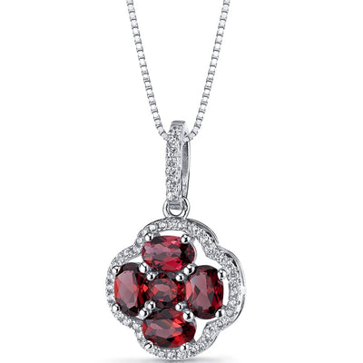 Garnet Clover Pendant Necklace Sterling Silver 2.25 Carats