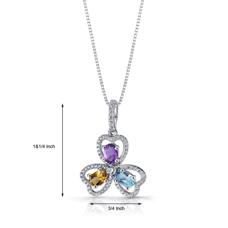 Amethyst Citrine Swiss Blue Topaz Trinity Pendant Necklace Sterling Silver