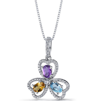 Amethyst Citrine Swiss Blue Topaz Trinity Pendant Necklace Sterling Silver