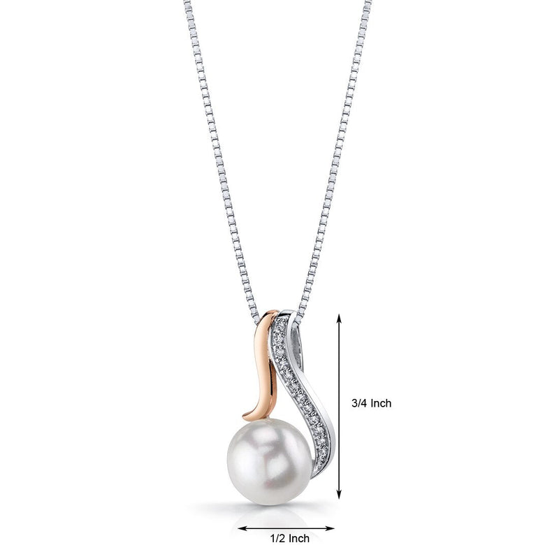 Freshwater Cultured 10mm White Pearl Dainty Pendant Necklace Rose Goldtone Sterling Silver