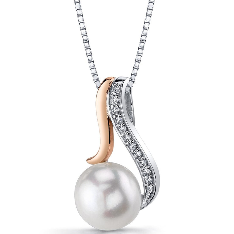 Freshwater Cultured 10mm White Pearl Dainty Pendant Necklace Rose Goldtone Sterling Silver
