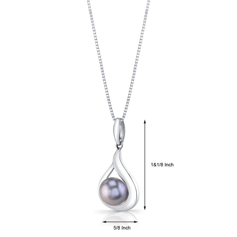 Freshwater Cultured 10mm Grey Pearl Teardrop Pendant Necklace Sterling Silver