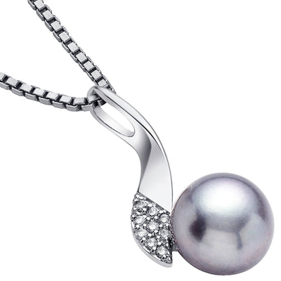 Freshwater Cultured 10mm Grey Pearl Swirl Drop Pendant Necklace Sterling Silver