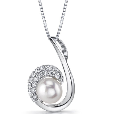 Freshwater Cultured 8mm White Pearl Swirl Pendant Necklace Sterling Silver