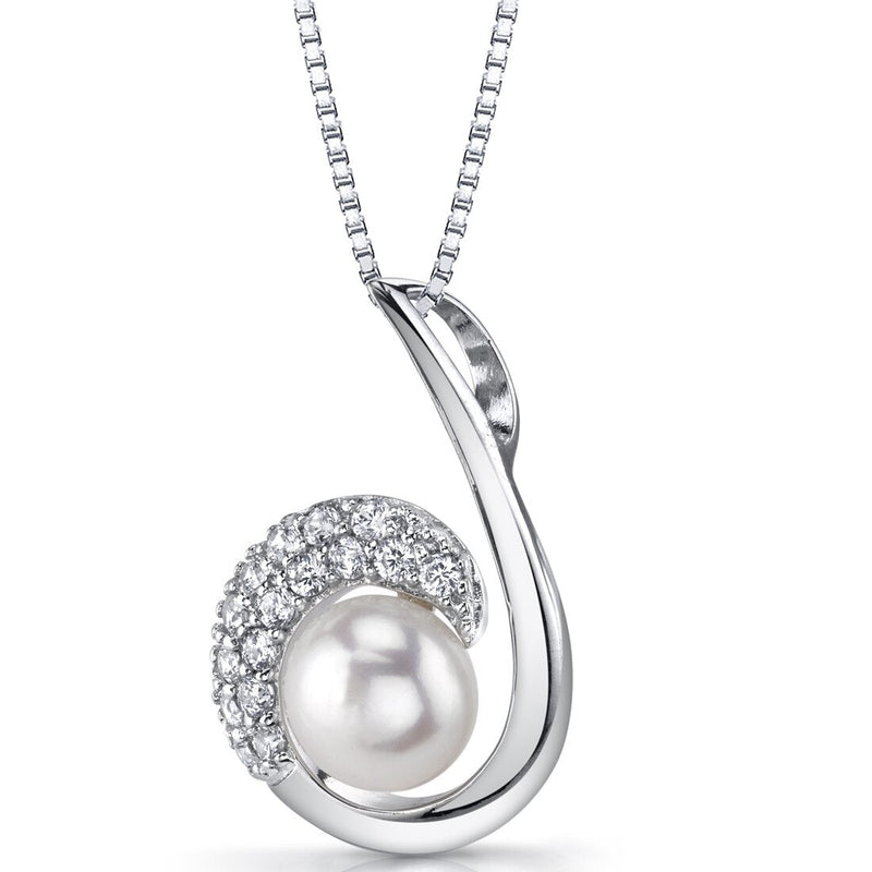 Freshwater Cultured 8mm White Pearl Swirl Pendant Necklace Sterling Silver