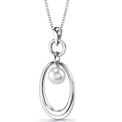 Freshwater Cultured 8mm White Pearl Angels Halo Pendant Necklace Sterling Silver